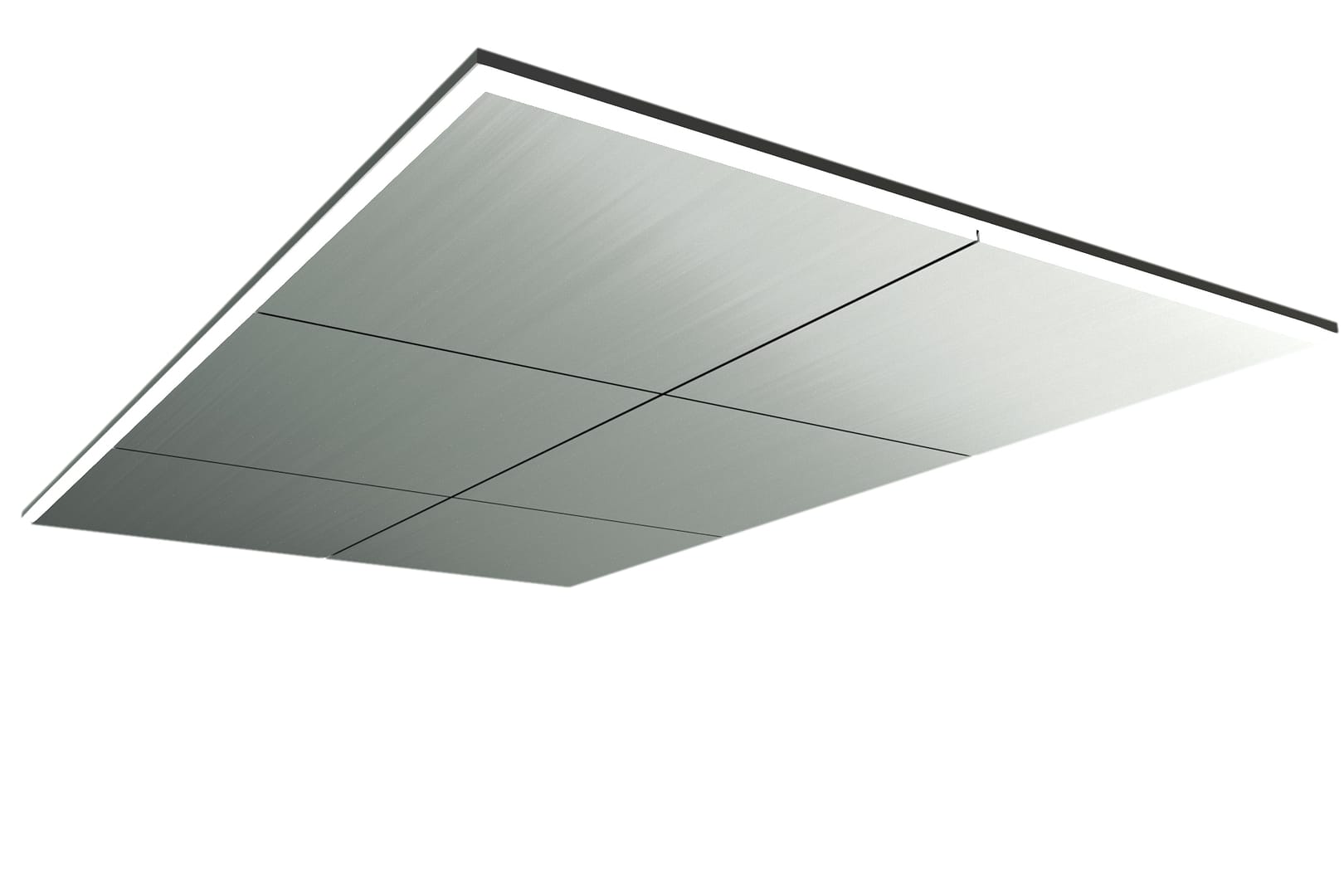 Island ceiling with perimeter dimmable LED strip light, contemporary and discreet. Finished in stainless steel, bronze, plastic laminate, glass...