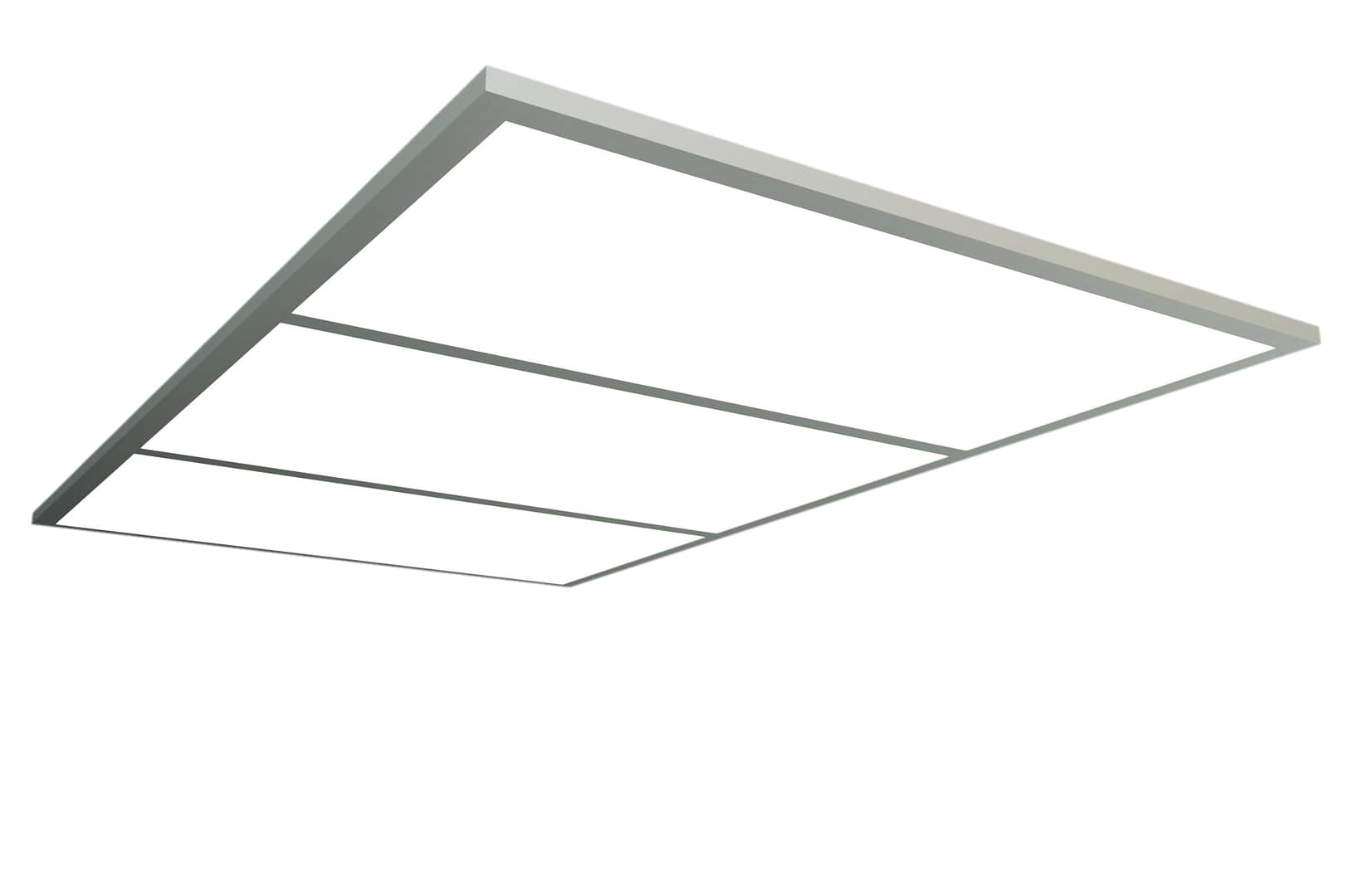 Suspended ceiling frame with dimmable LED light panels. Have a fully illuminated ceiling. Frame finish in stainless, bronze, paint....
